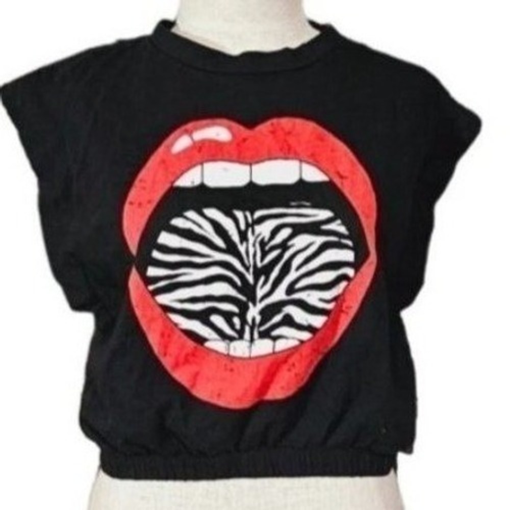 Lelis Collection Open Mouth lips Crop elastic waist Size Small Black‎